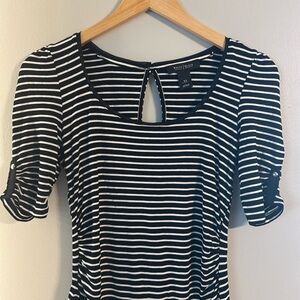 White House Black Market Black and White Fitted Cut Out Blouse